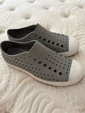 Native Shoes Gray Slip-On Perforated Sneakers with White Toe Cap